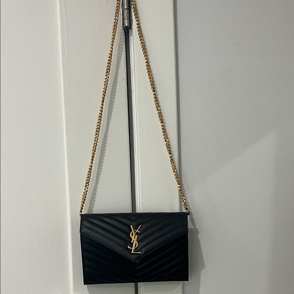 Yves Saint Laurent Black Crossbody Bag with Gold Chain